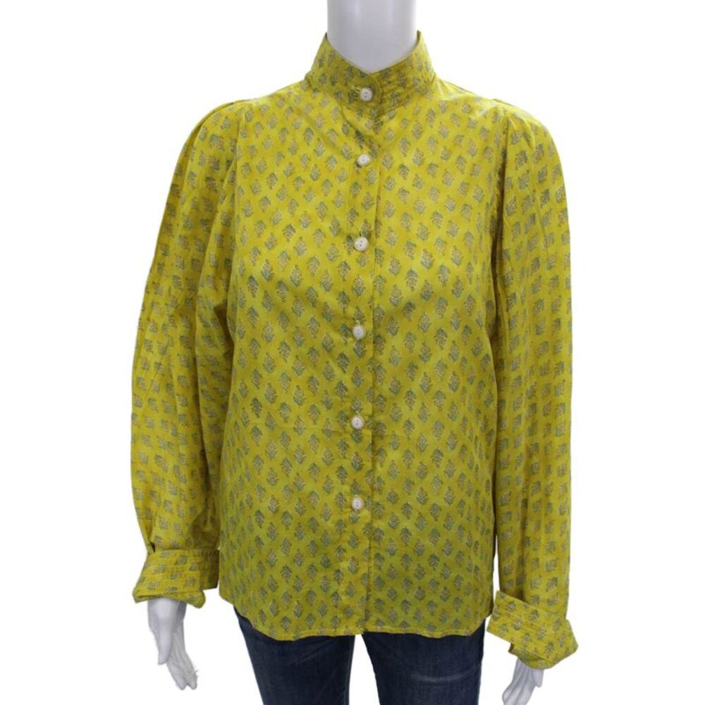 Claramonte Womens Basic Collared Floral Cotton Button Long Sleeve Blouse Size S